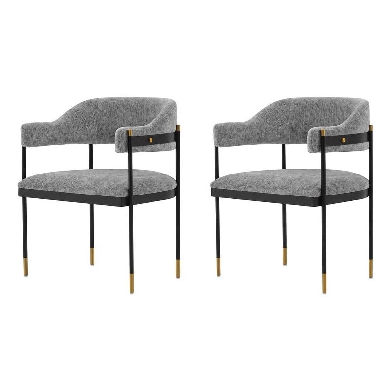 Manhattan Comfort Lia Dining Armchair with Metal Frame in Gray - Set of 2