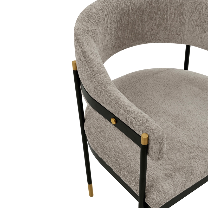 Manhattan Comfort Lia Dining Armchair with Metal Frame in Stone - Set of 2