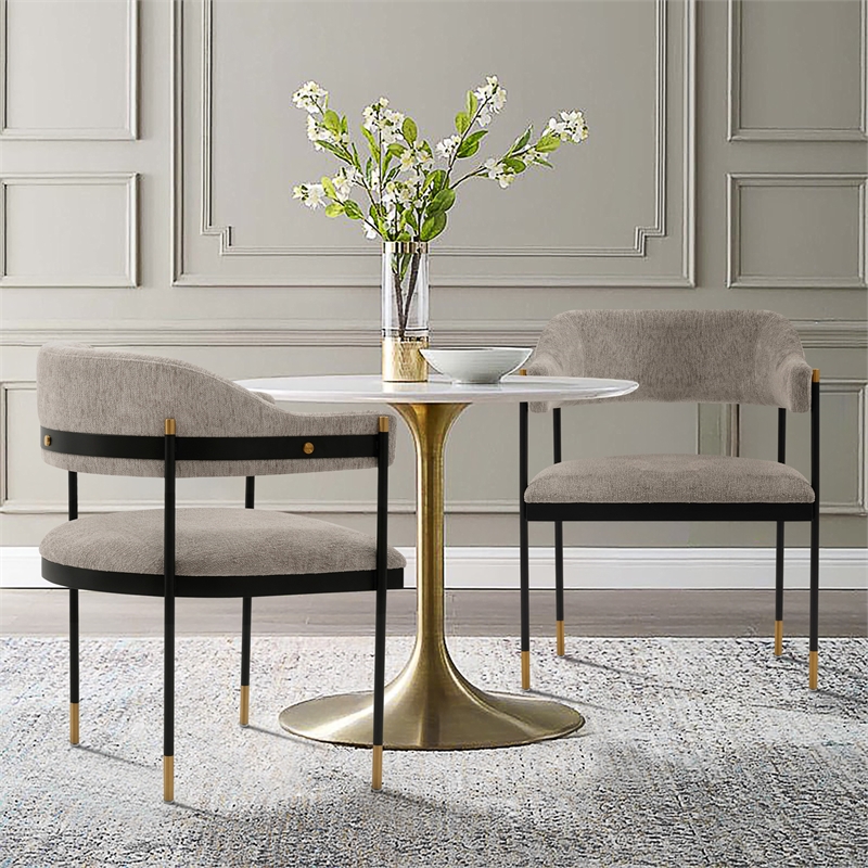 Manhattan Comfort Lia Dining Armchair with Metal Frame in Stone - Set of 2