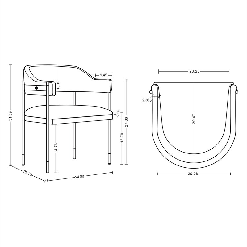 Manhattan Comfort Lia Dining Armchair with Metal Frame in Stone - Set of 2