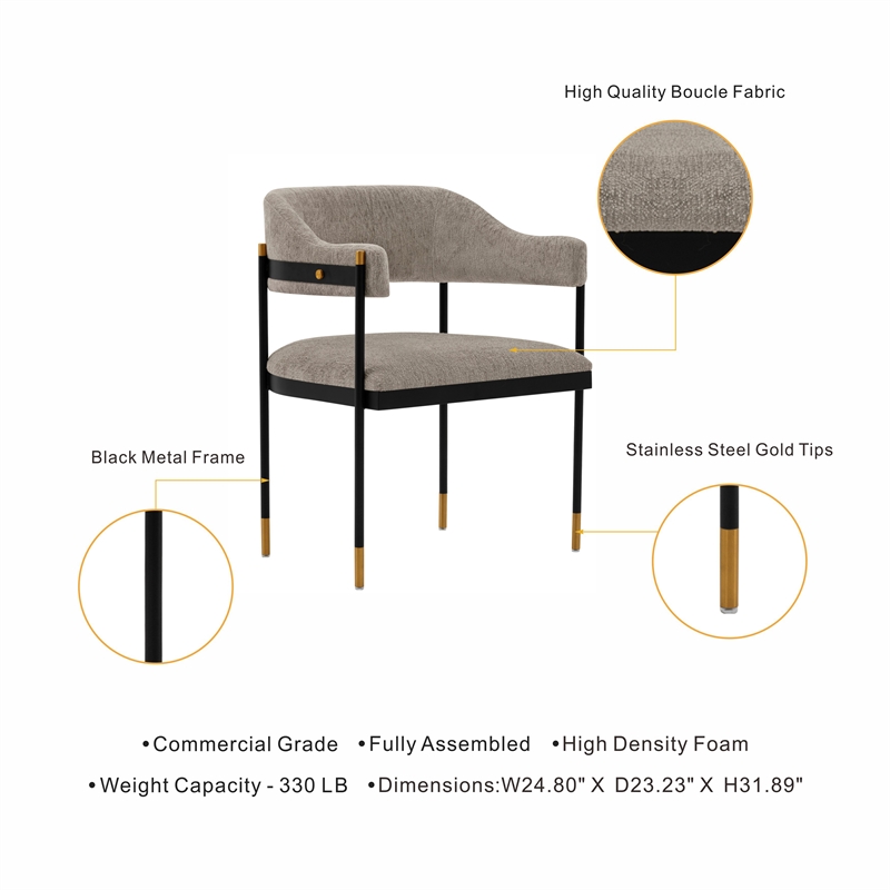 Manhattan Comfort Lia Dining Armchair with Metal Frame in Stone - Set of 2