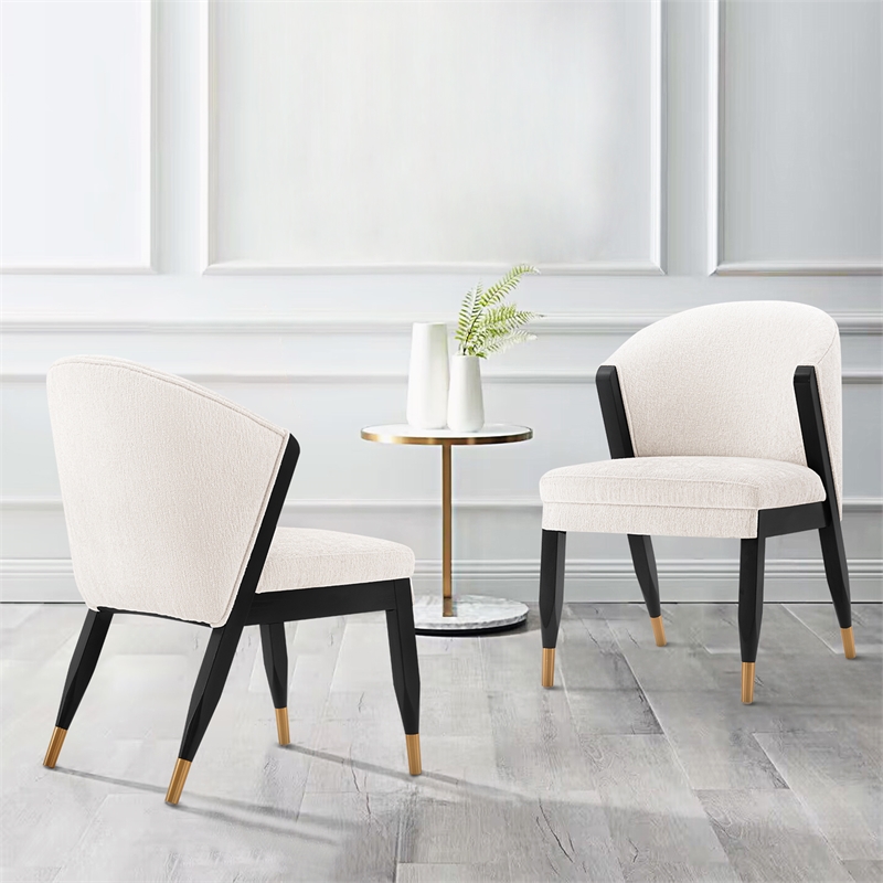 Manhattan Comfort Ola Dining Chair with Solid Wood Frame in Cream - Set of 2