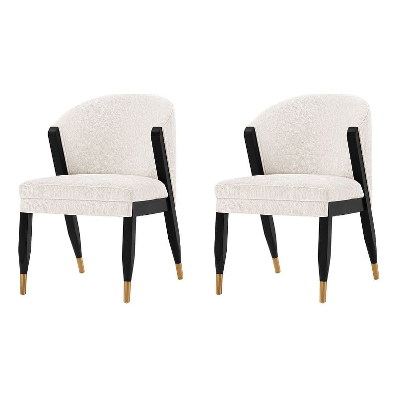 Manhattan Comfort Ola Dining Chair with Solid Wood Frame in Cream - Set of 2