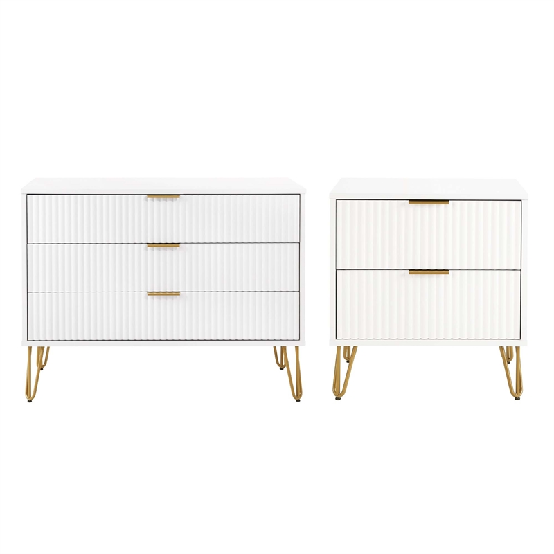 2-Piece DUMBO Standard 3-Drawer Dresser and DUMBO 2.0 Nightstand in White