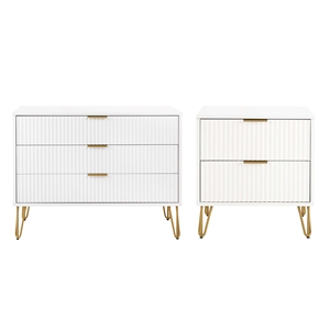 2-piece dumbo standard 3-drawer dresser and dumbo 2.0 nightstand in white