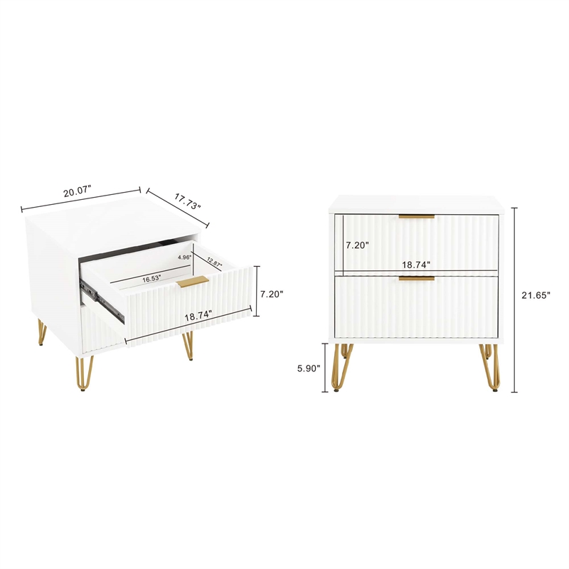 2-Piece DUMBO Standard 3-Drawer Dresser and DUMBO 2.0 Nightstand in White
