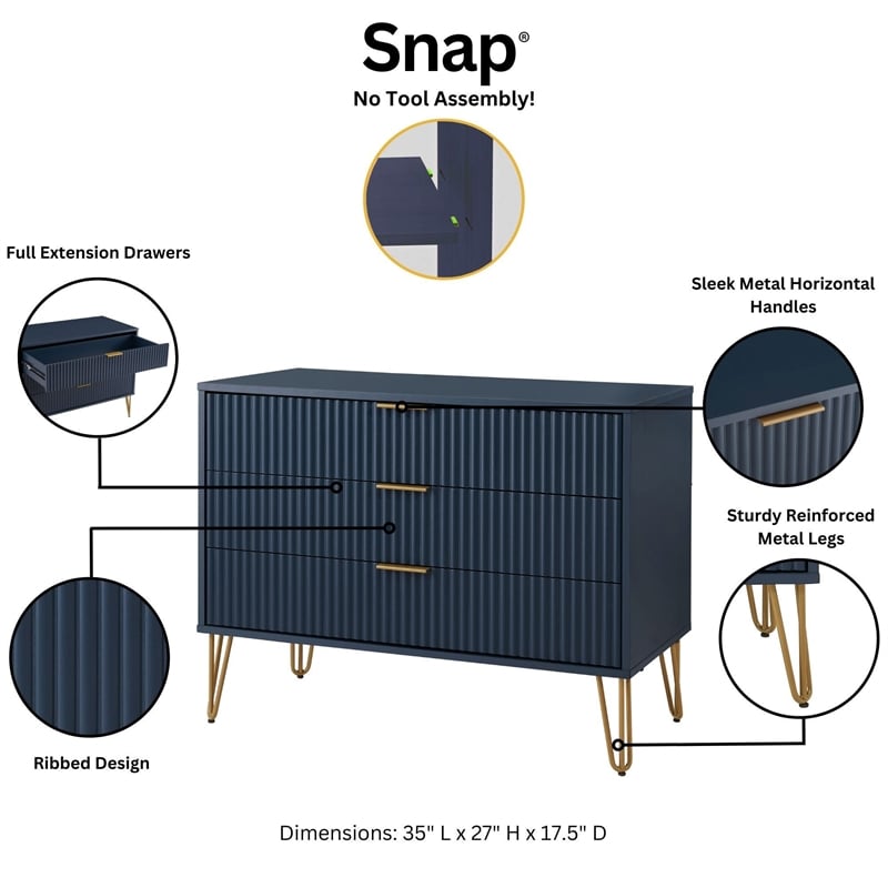 2-Piece DUMBO Standard 3-Drawer Dresser and DUMBO 2.0 Nightstand in Blue