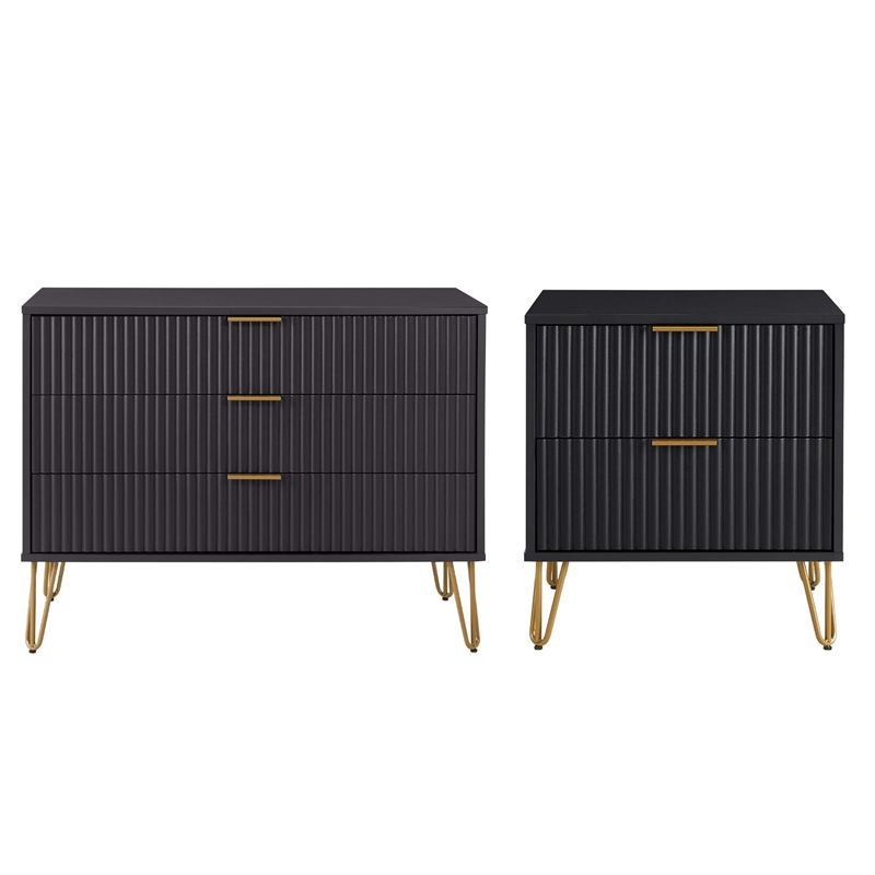 2-Piece DUMBO Standard 3-Drawer Dresser and DUMBO 2.0 Nightstand in Black
