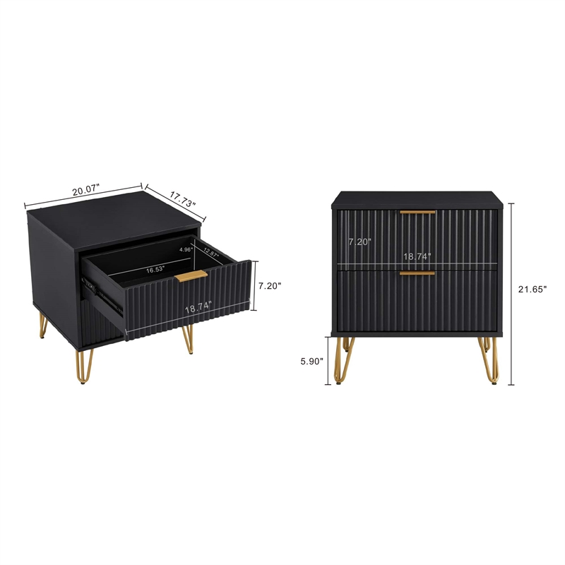 2-Piece DUMBO Standard 3-Drawer Dresser and DUMBO 2.0 Nightstand in Black
