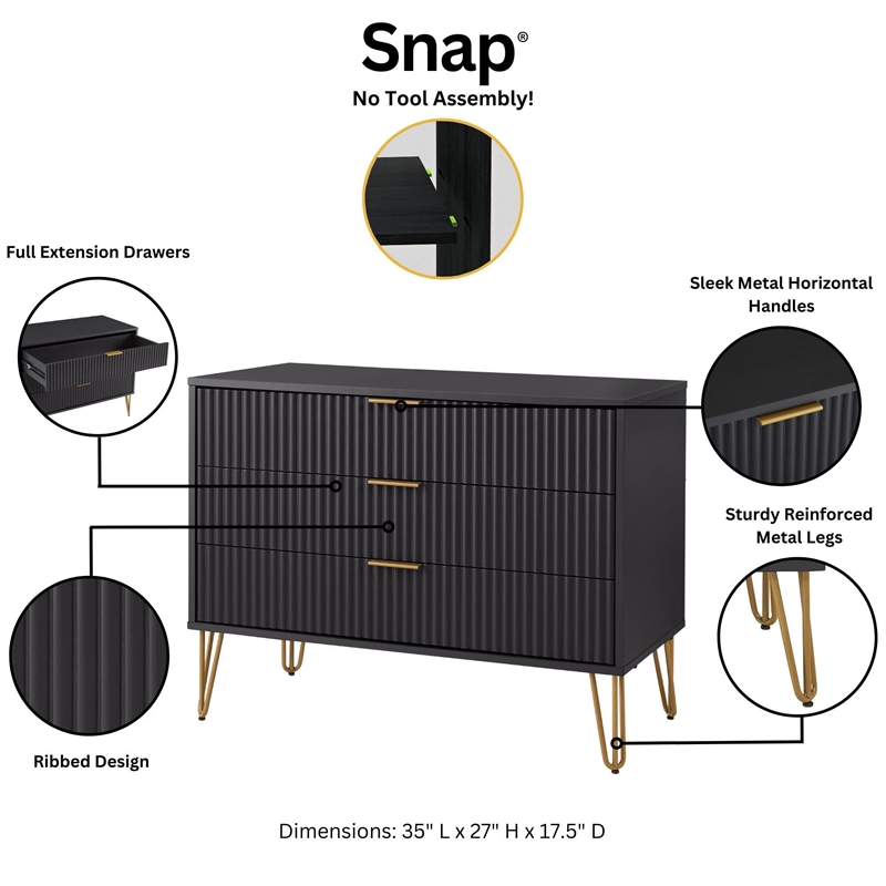 2-Piece DUMBO Standard 3-Drawer Dresser and DUMBO 2.0 Nightstand in Black