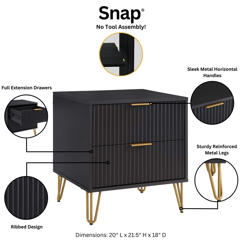 2-Piece DUMBO Standard 3-Drawer Dresser and DUMBO 2.0 Nightstand in Black