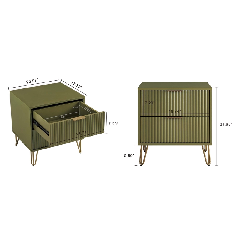 2-Piece DUMBO Standard 3-Drawer Dresser and DUMBO 2.0 Nightstand in Olive Green