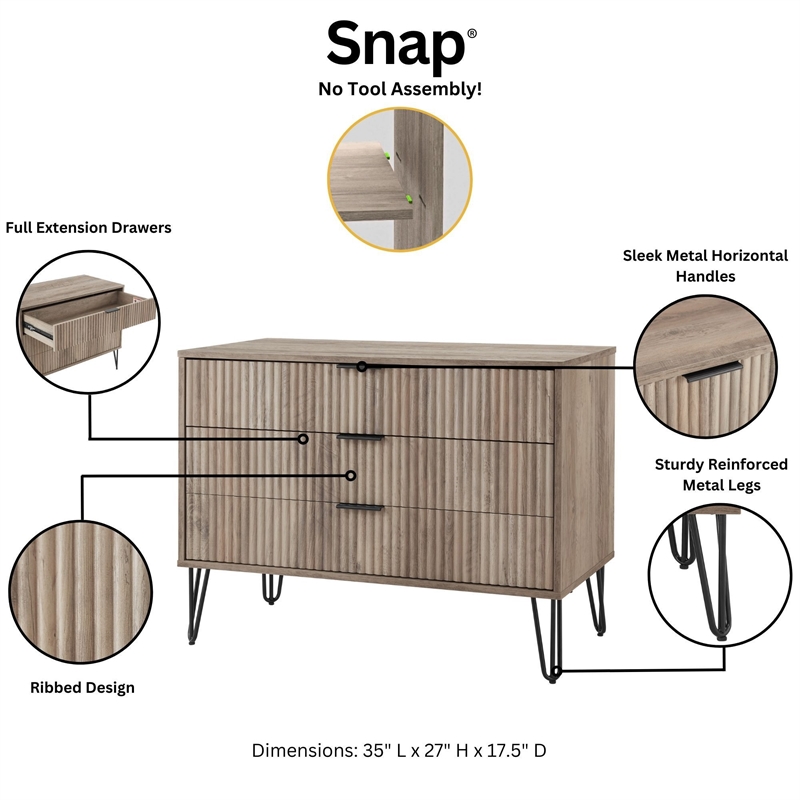 2-Piece DUMBO Standard 3-Drawer Dresser and DUMBO 2.0 Nightstand in Light Grey