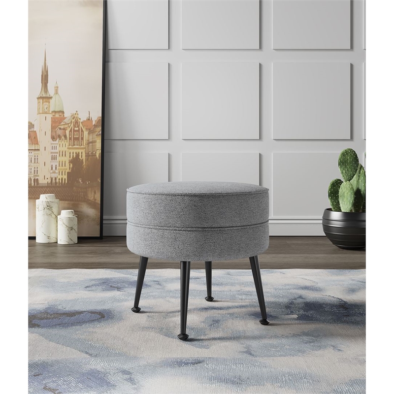 Manhattan Comfort Bailey Ottoman in Gray with Solid Wood Base and Black Feet