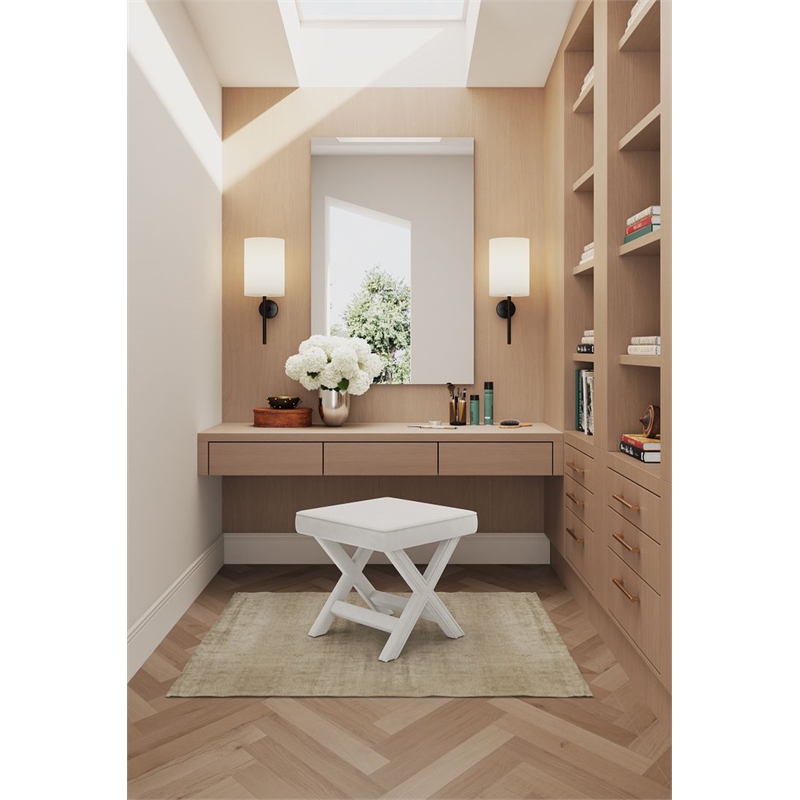 Manhattan Comfort Abigail Single Ottoman Bench with Solid Wood Frame in Cream