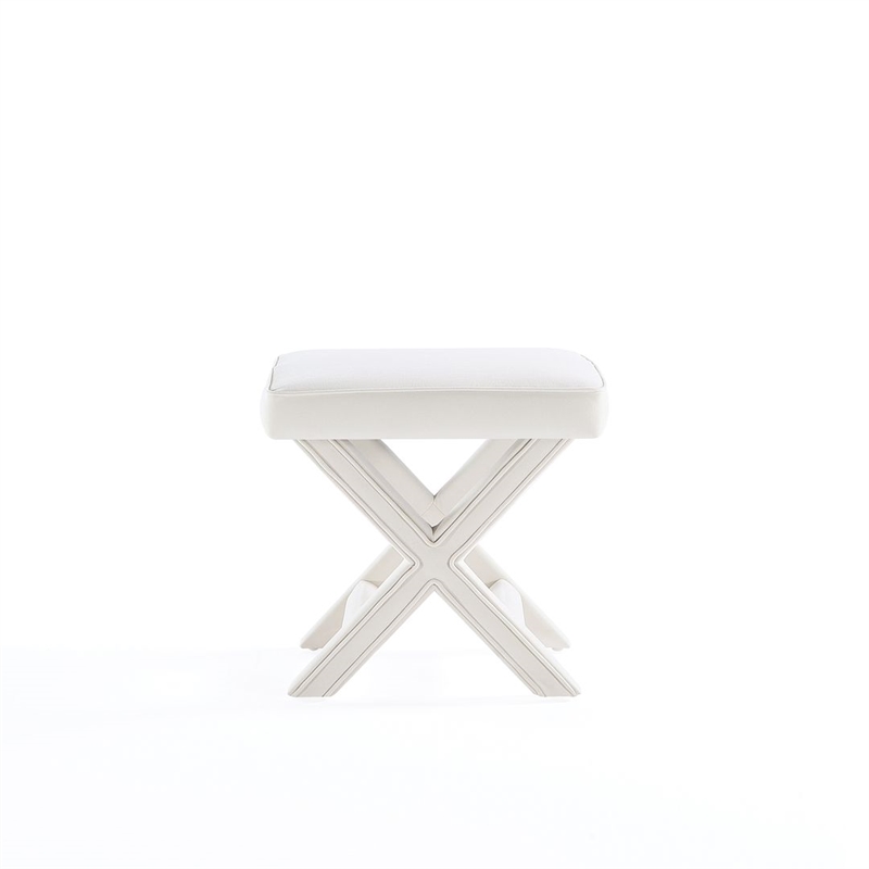 Manhattan Comfort Abigail Single Ottoman Bench with Solid Wood Frame in Cream