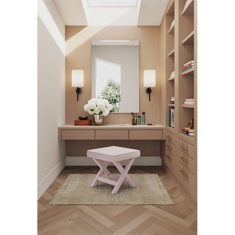 Manhattan Comfort Abigail Single Ottoman Bench with Solid Wood Frame in Pink