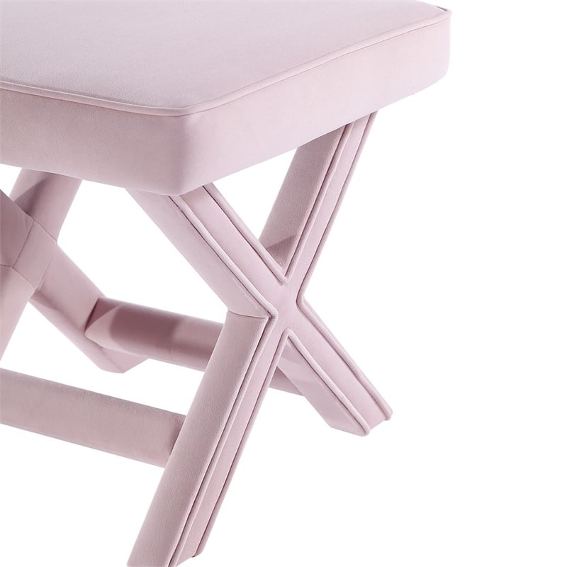 Manhattan Comfort Abigail Single Ottoman Bench with Solid Wood Frame in Pink
