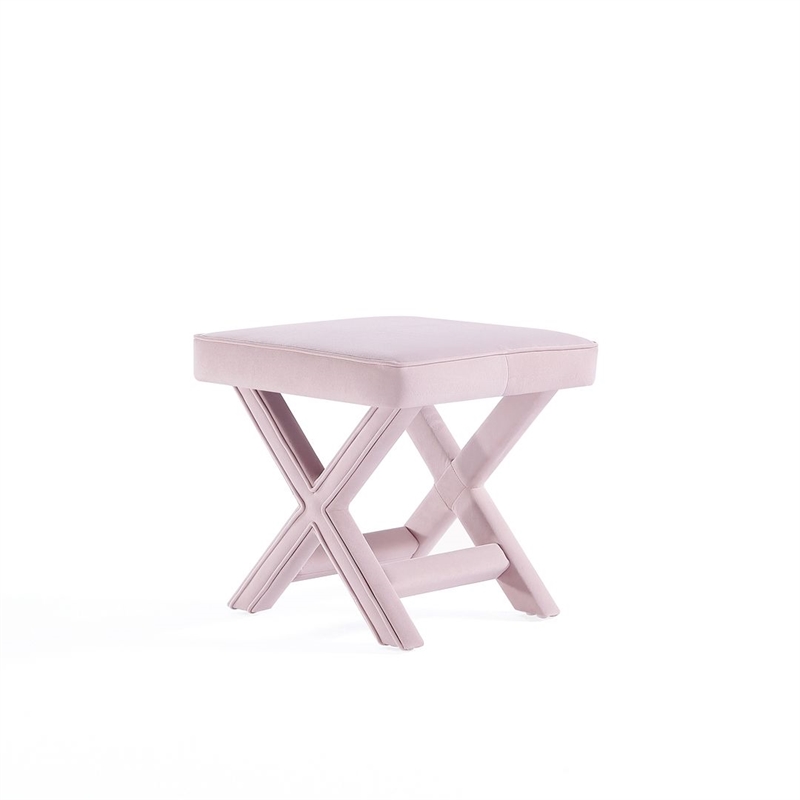 Manhattan Comfort Abigail Single Ottoman Bench with Solid Wood Frame in Pink