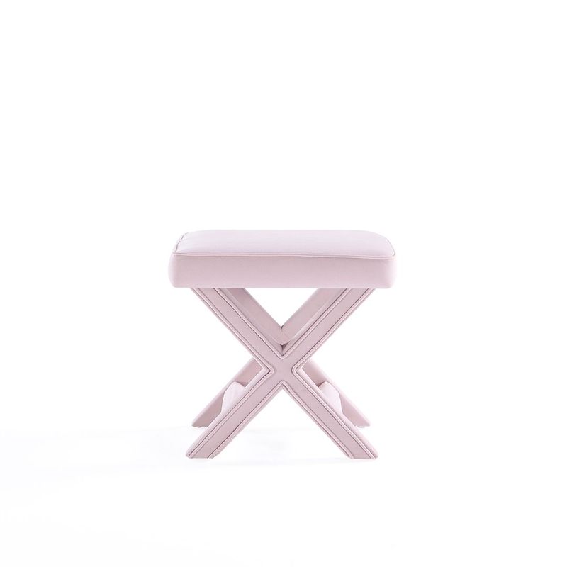 Manhattan Comfort Abigail Single Ottoman Bench with Solid Wood Frame in Pink