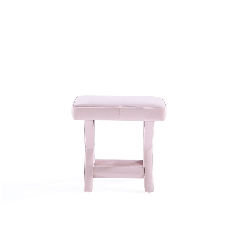 Manhattan Comfort Abigail Single Ottoman Bench with Solid Wood Frame in Pink