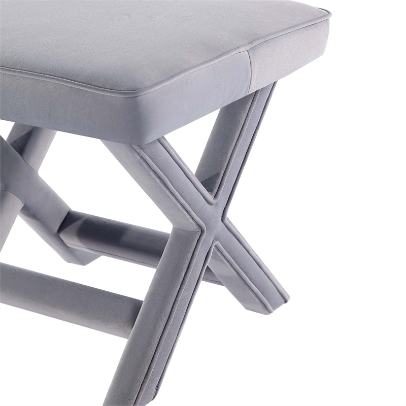 Manhattan Comfort Abigail Single Ottoman Bench with Solid Wood Frame in Gray