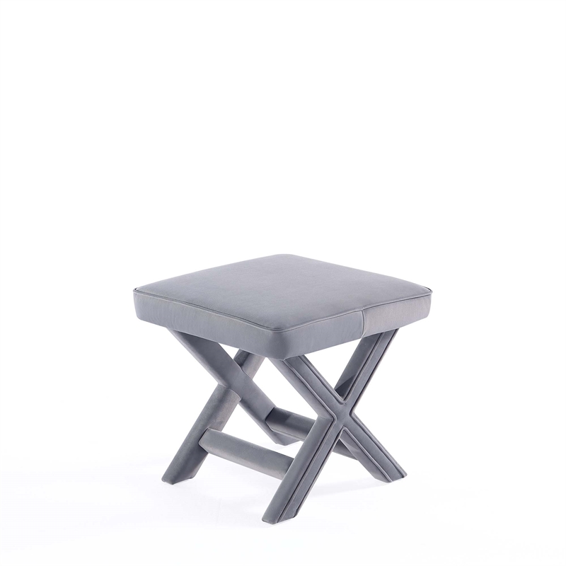Manhattan Comfort Abigail Single Ottoman Bench with Solid Wood Frame in Gray