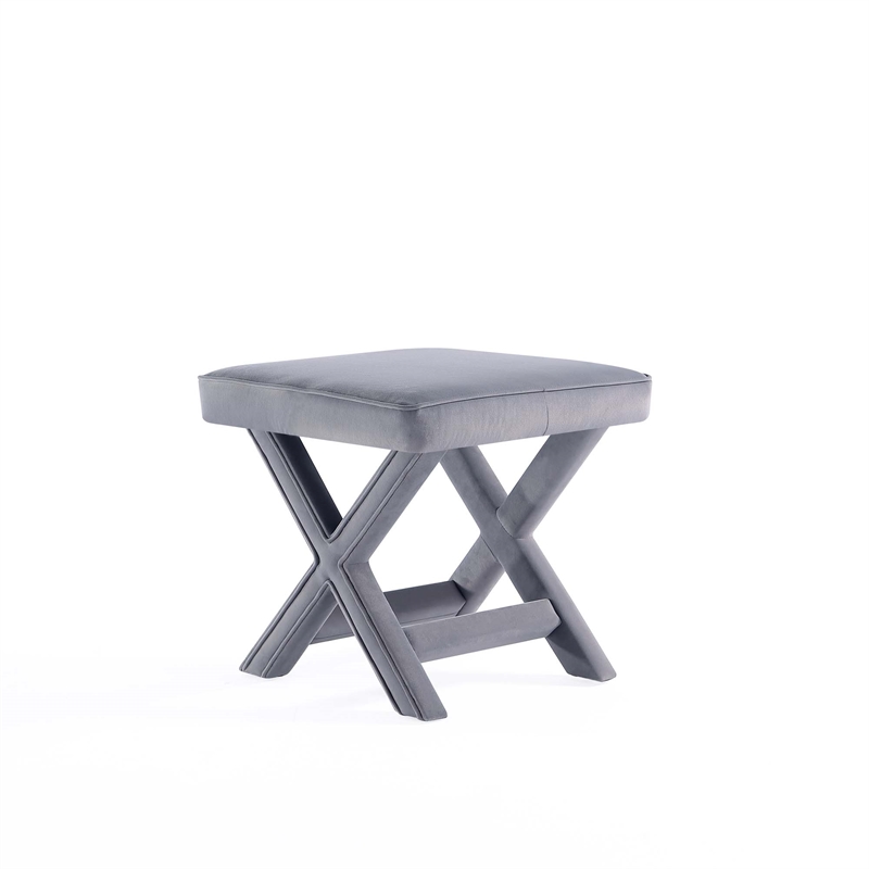 Manhattan Comfort Abigail Single Ottoman Bench with Solid Wood Frame in Gray
