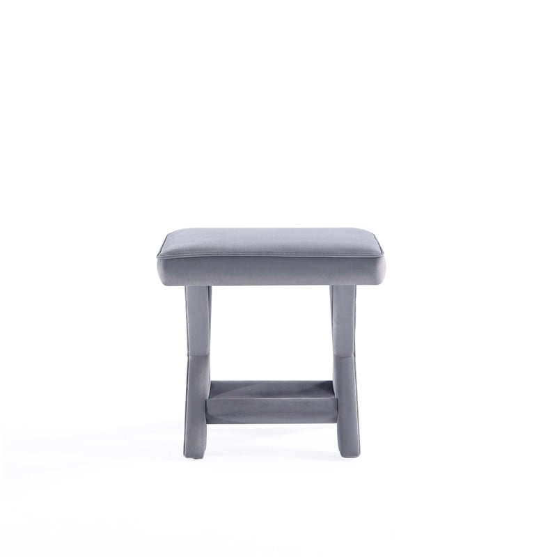 Manhattan Comfort Abigail Single Ottoman Bench with Solid Wood Frame in Gray