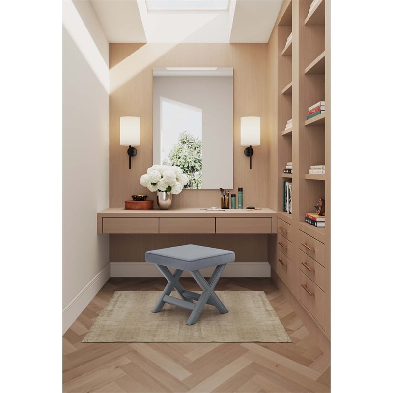 Manhattan Comfort Abigail Single Ottoman Bench with Solid Wood Frame in Gray