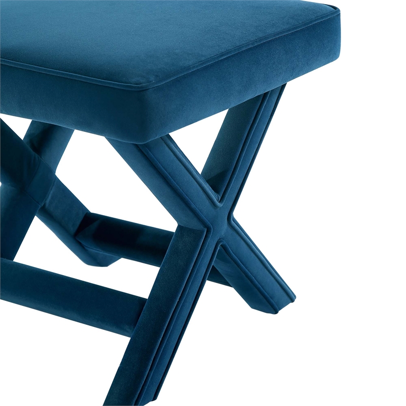 Manhattan Comfort Abigail Single Ottoman Bench with Solid Wood Frame in Blue