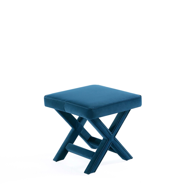 Manhattan Comfort Abigail Single Ottoman Bench with Solid Wood Frame in Blue