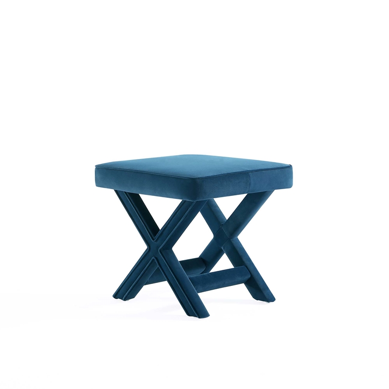 Manhattan Comfort Abigail Single Ottoman Bench with Solid Wood Frame in Blue