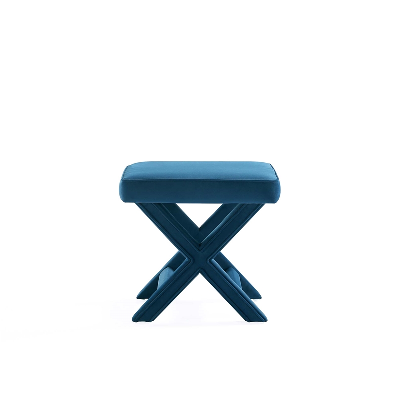 Manhattan Comfort Abigail Single Ottoman Bench with Solid Wood Frame in Blue