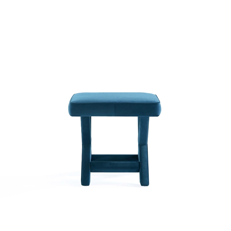 Manhattan Comfort Abigail Single Ottoman Bench with Solid Wood Frame in Blue