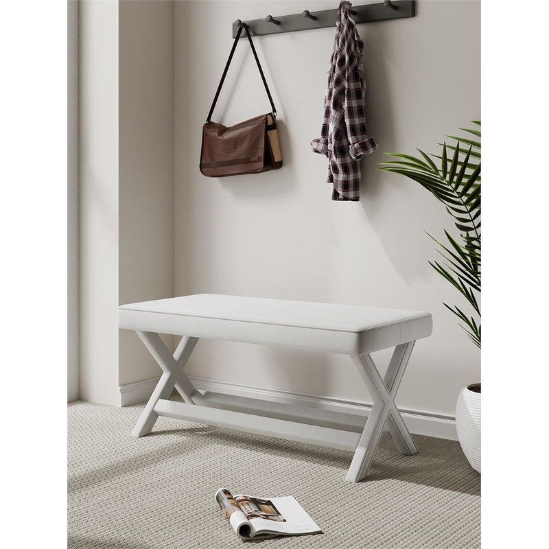 Manhattan Comfort Abigail Double Ottoman Bench with Solid Wood Frame in Cream
