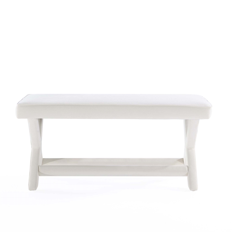 Manhattan Comfort Abigail Double Ottoman Bench with Solid Wood Frame in Cream