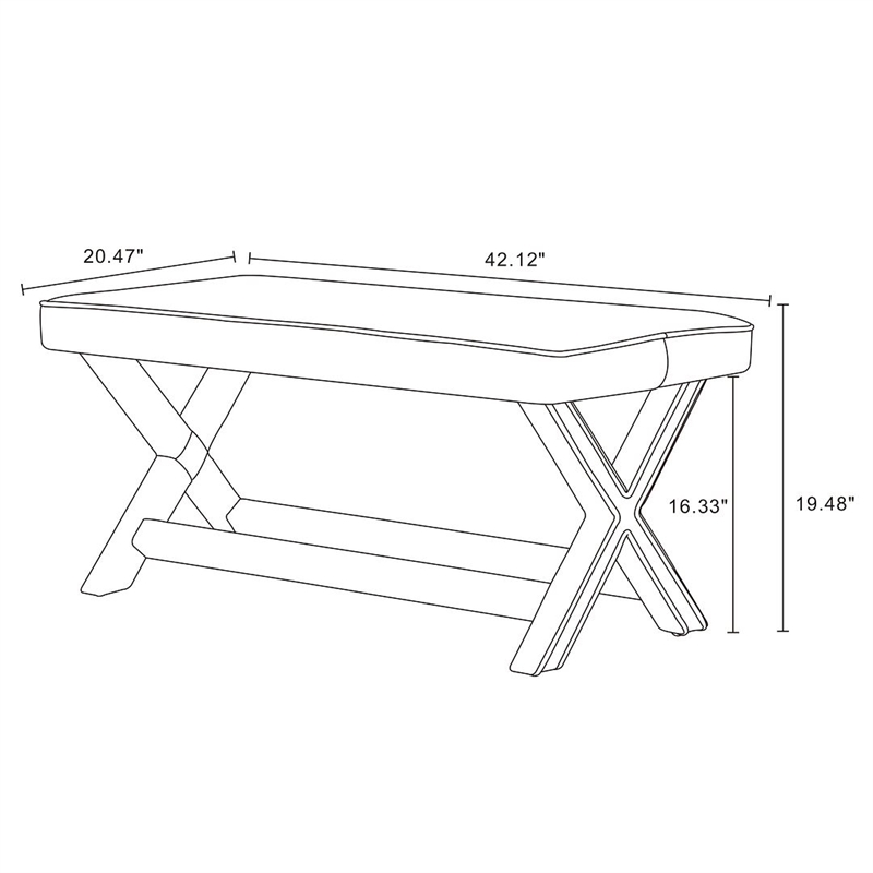 Manhattan Comfort Abigail Double Ottoman Bench with Solid Wood Frame in Cream