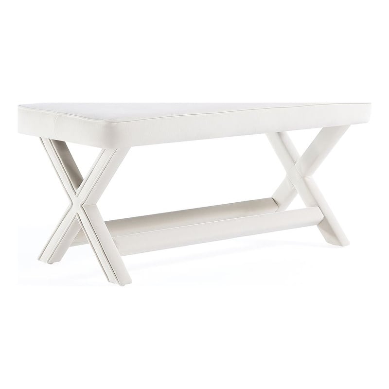 Manhattan Comfort Abigail Double Ottoman Bench with Solid Wood Frame in Cream