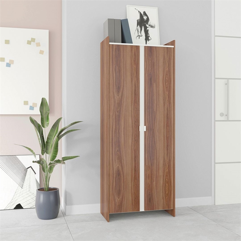 Manhattan Comfort Ratzer Storage Cabinet from Engineered Wood in Brown and White