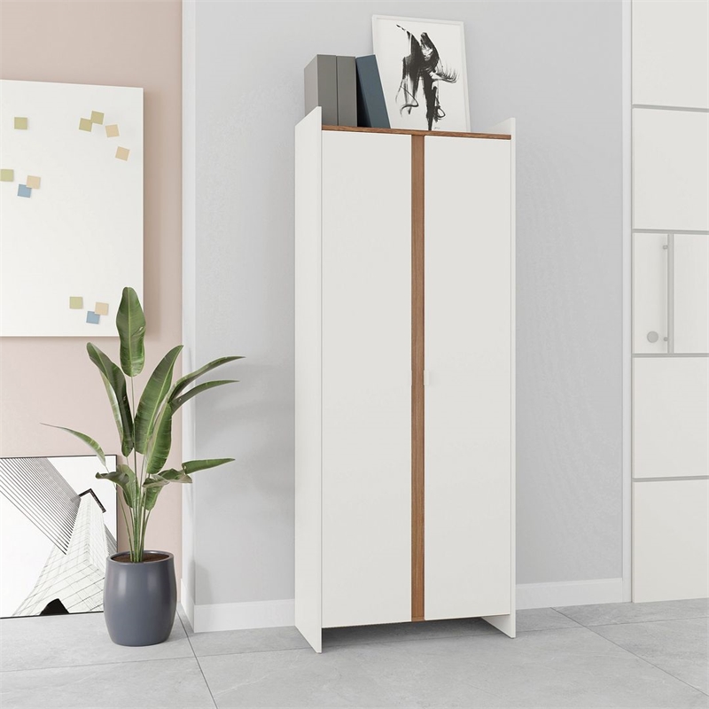 Manhattan Comfort Ratzer Storage Cabinet from Engineered Wood in White and Brown