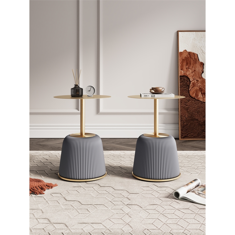 Manhattan Comfort Anderson End Table 1.0 with Steel Frame in Gray - Set of 2