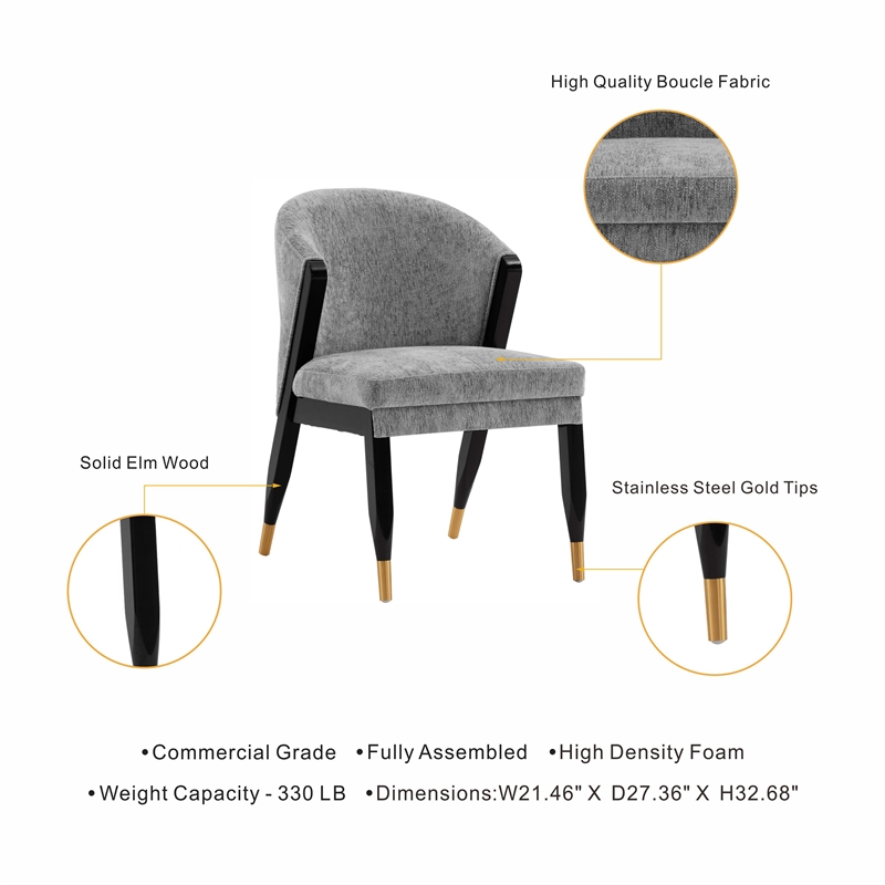 Manhattan Comfort Ola Dining Chair with Solid Wood Frame in Gray  - Set of 2