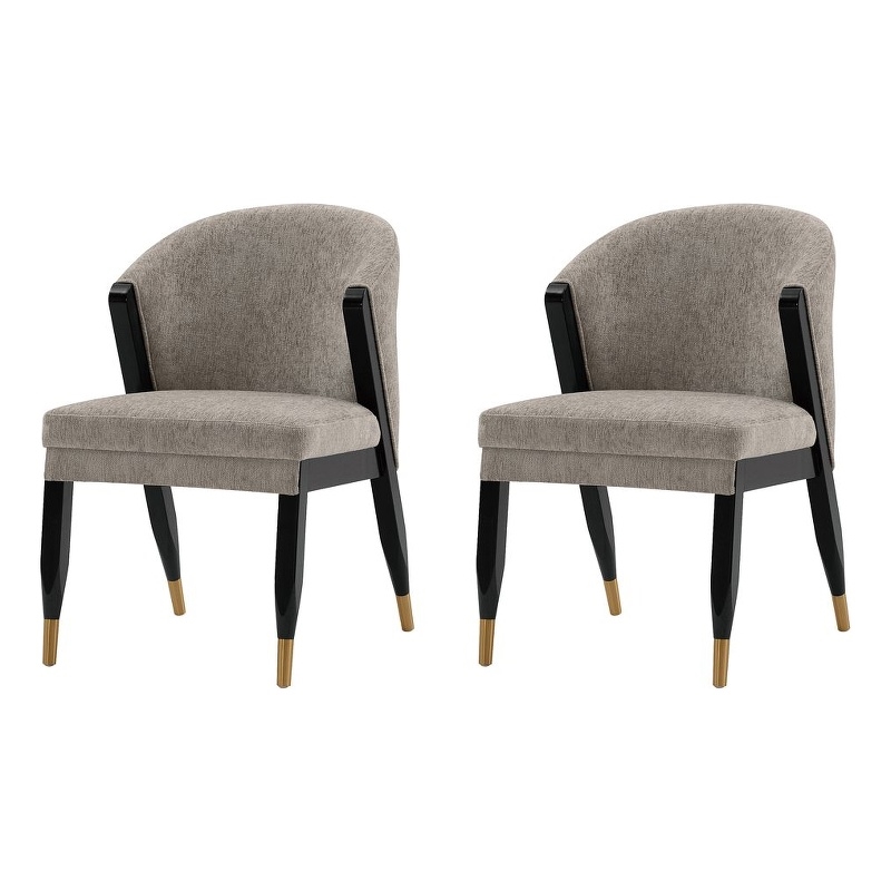 Manhattan Comfort Ola Dining Chair with Solid Wood Frame in Stone  - Set of 2