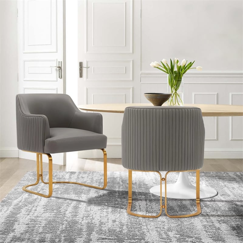 Manhattan Comfort Raya Dining Armchair with Solid Wood Frame in Taupe- Set of 2