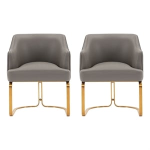 Manhattan Comfort Raya Dining Armchair with Solid Wood Frame in Taupe- Set of 2