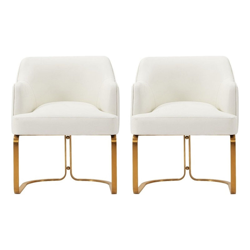Manhattan Comfort Raya Dining Armchair with Solid Wood Frame in Cream- Set of 2