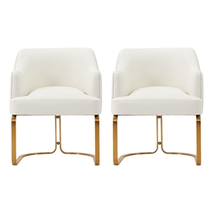 Manhattan Comfort Raya Dining Armchair with Solid Wood Frame in Cream- Set of 2
