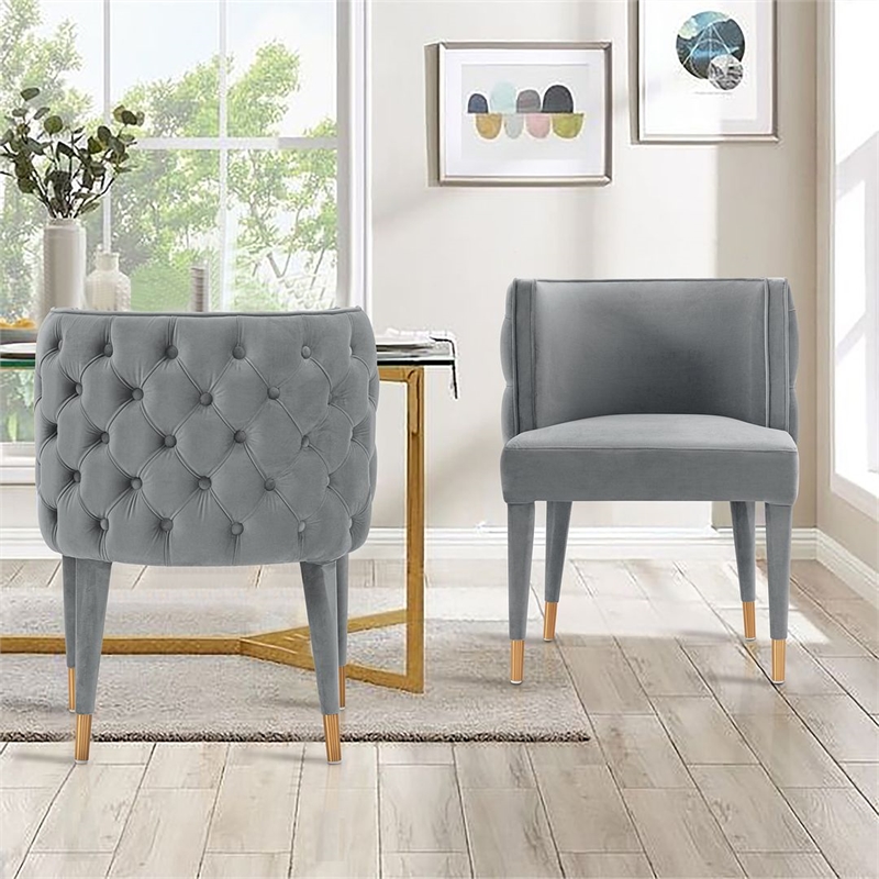 Manhattan Comfort Maya Dining Chair with Solid Wood Frame in Gray - Set of 2