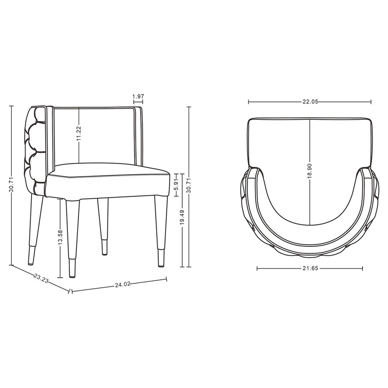 Manhattan Comfort Maya Dining Chair with Solid Wood Frame in Gray - Set of 2